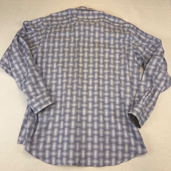BUGATCHI Men's XXL Long Sleeve Plaid Dress Shirt Button Down Blue White - Picture 7 of 7